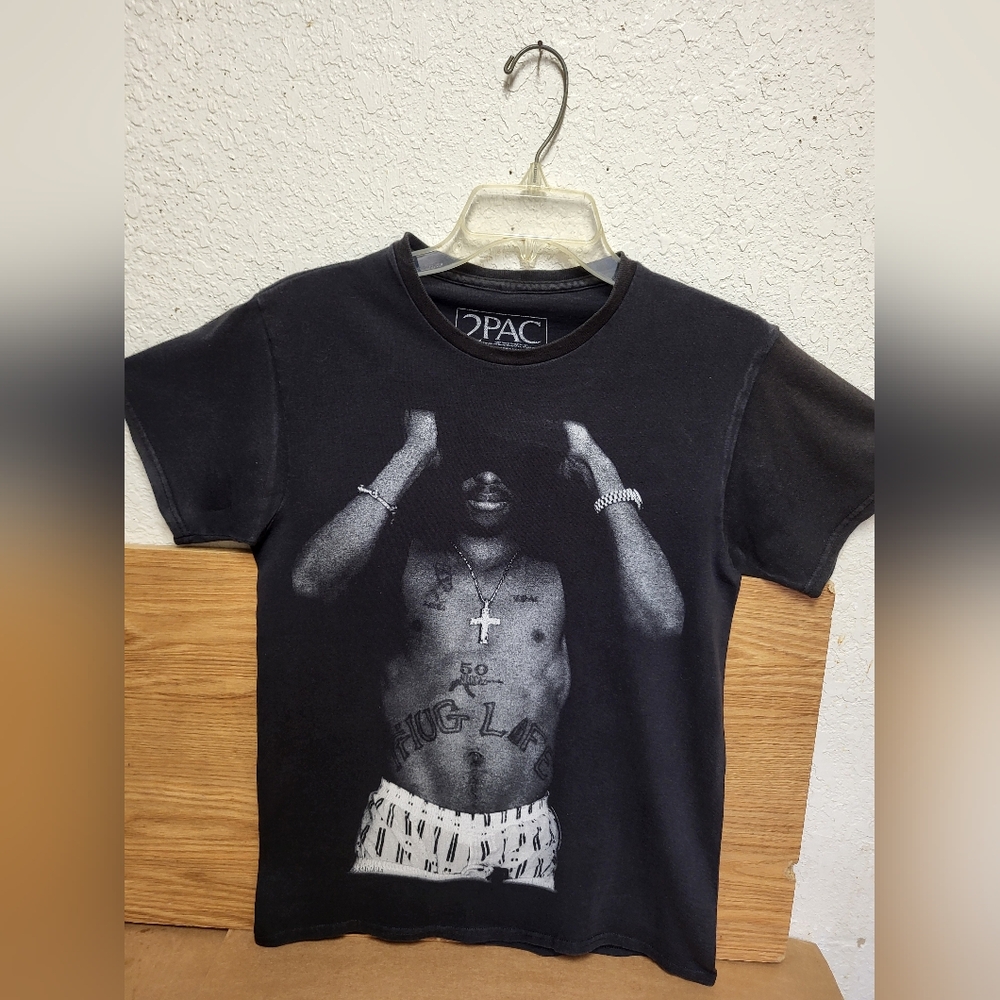 2pac Hip-Hop Graphic Black T-Shirt Slim-Fit Men Size Small